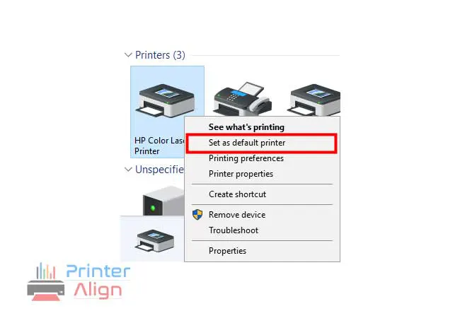 select ‘Set as default printer’