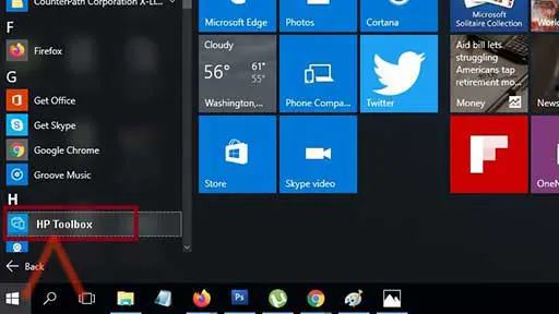 HP Toolbox in the HP folder