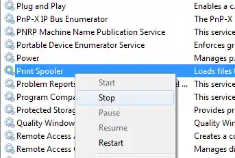 “Print spooler” & “Stop” option on Windows