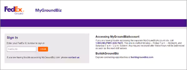 FedEx mygroundbiz home page