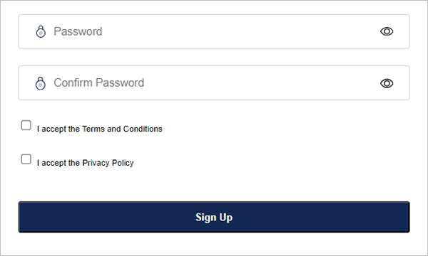 Password Confirm Password check the Terms and Conditions and Privacy Policy boxes and click on Sign Up