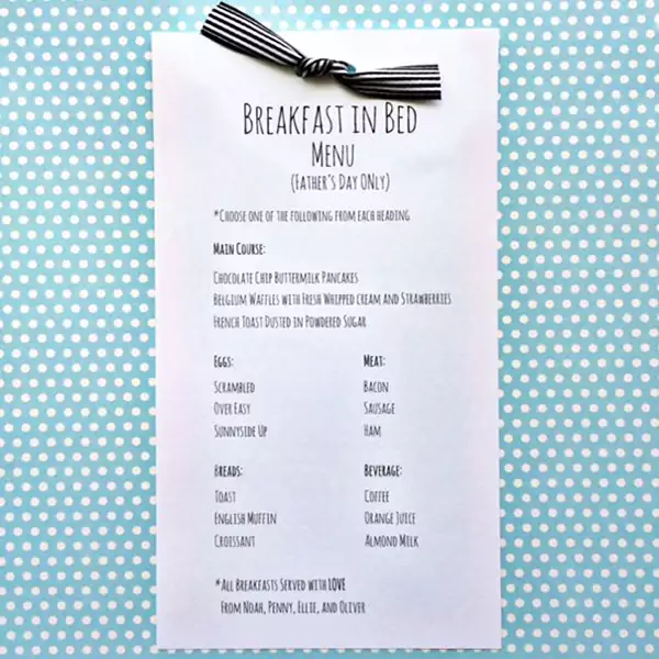  breakfast in bed menu