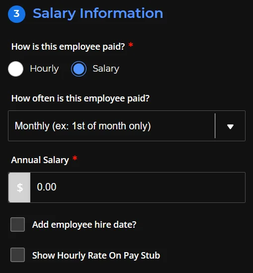 Enter salary information.
